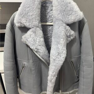 IRO Gray Leather Jacket with Silver Accents